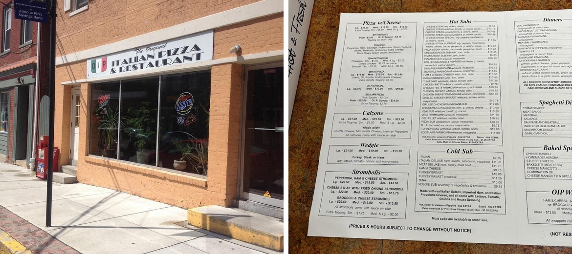 Original Italian Pizza Restaurant Menu